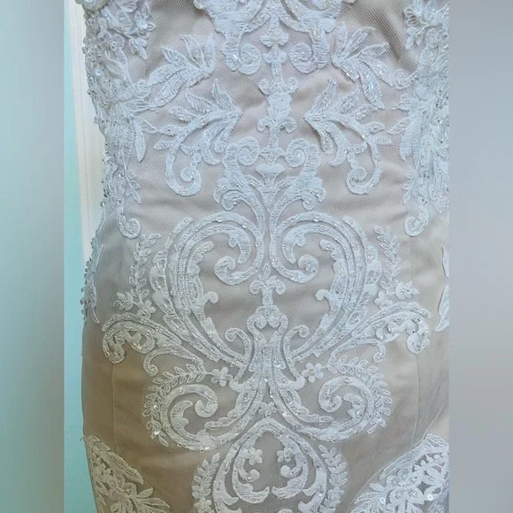 Size 12 Nude Ivory Champagne Wedding Gown Bridal Dress removable overskirt NWT